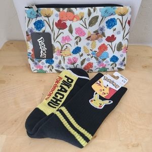 Pokemon Pikachu Bundle: Makeup Bag and Crew Socks